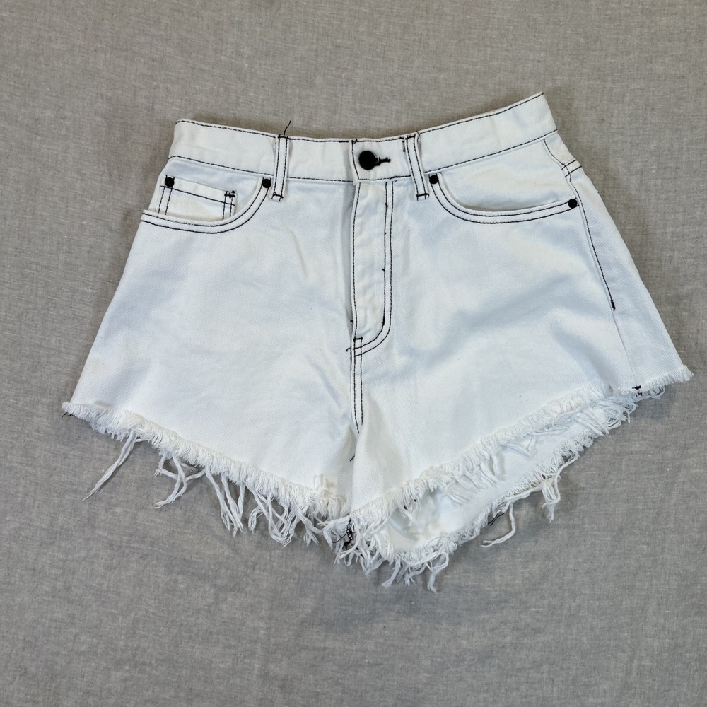 BDG Urban Outfitters Women White Jean Shorts High Rise Raw Hem 100% Cotton, 28